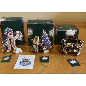 Set Of 3 Blue Sky By Clayworks Heather Goldminc Gingerman Christmas Collection